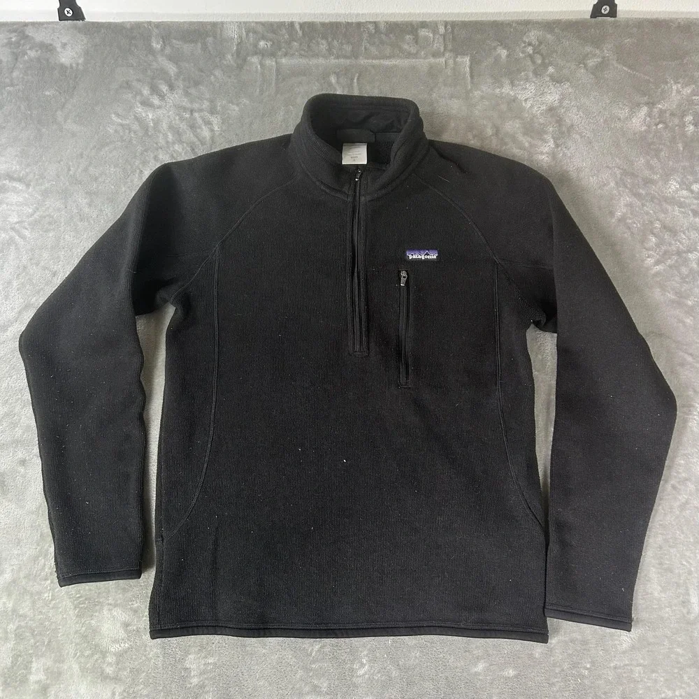 Patagonia Sweater Mens Small Black Better Sweater 1/4 Zip Fleece Logo Pullover